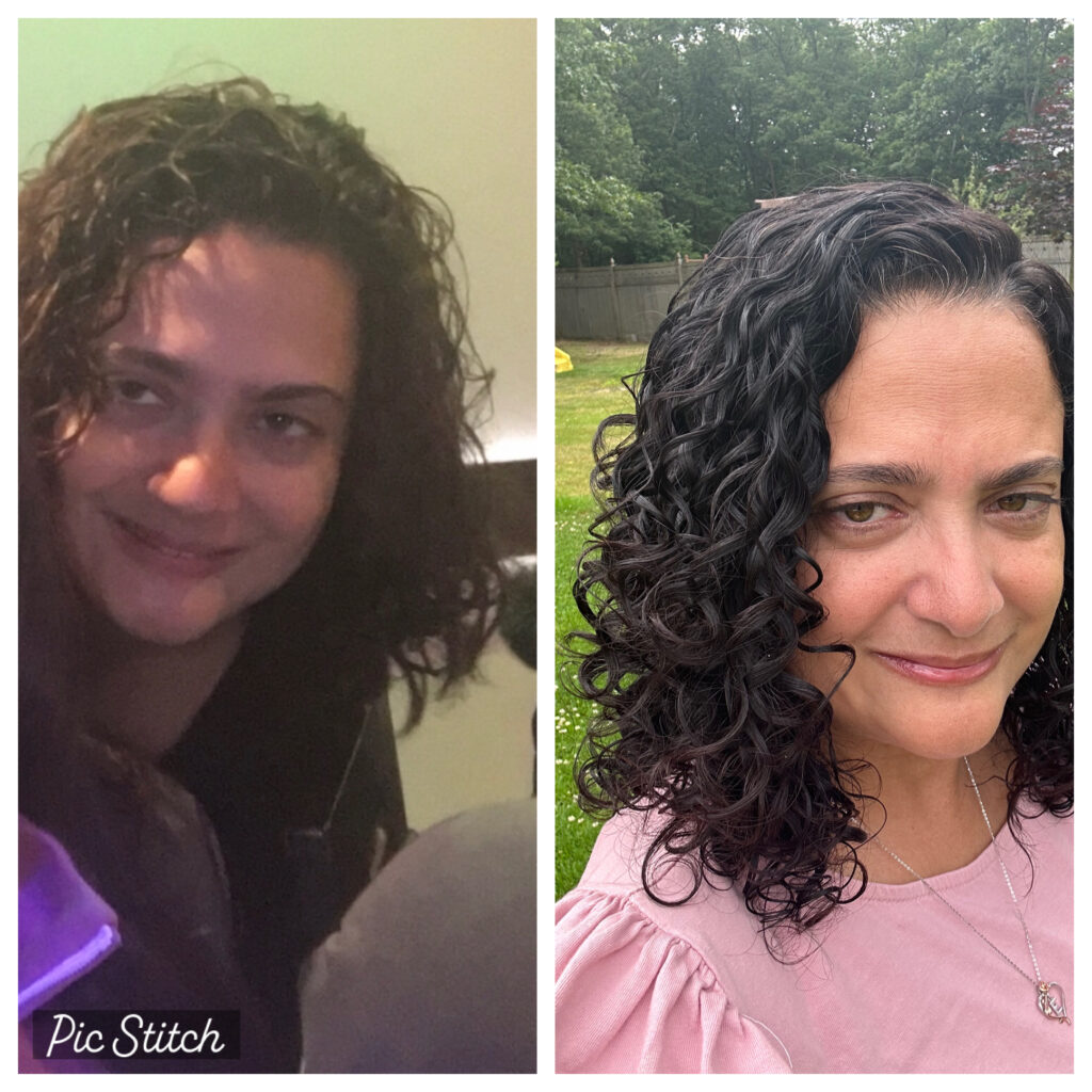 Before and after Latina with curly hair